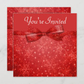Romantische Rot-Shimmer-Schneeflocken Hochzeit Einladung (Vorne/Hinten)