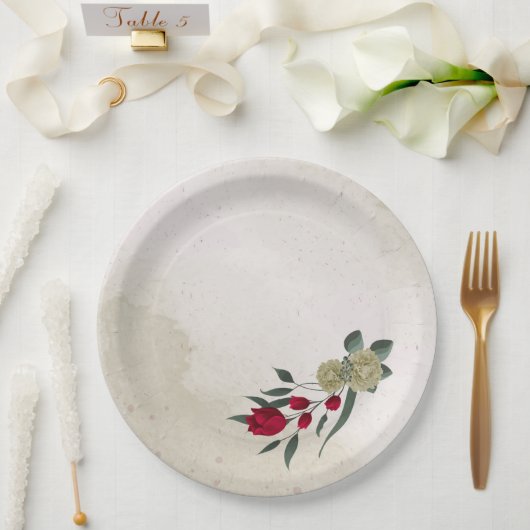 romantische Rot- und Blütenblumen Pappteller (Hochzeit)
