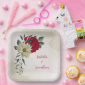 romantische Rot- und Blütenblumen Pappteller (Party)