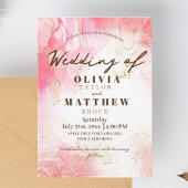 Romantische Rot und Gold Wasserfarbe Moderne Hochz Einladung