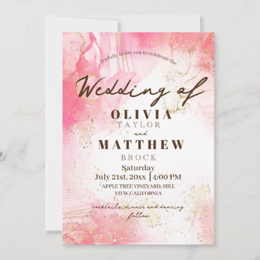 Romantische Rot und Gold Wasserfarbe Moderne Hochz Einladung (Vorderseite)