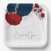 Romantische Rot- und Marinepapiere, silberne botan Pappteller (Vorderseite)