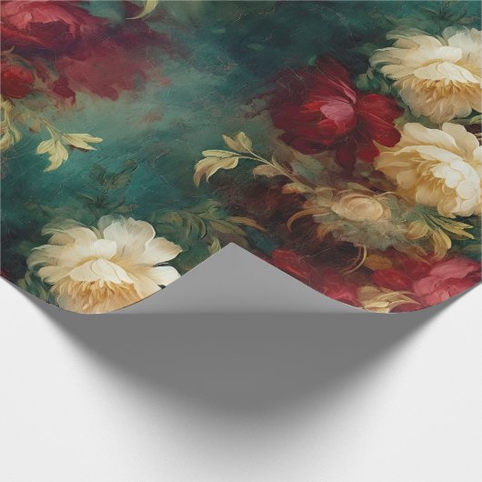 Romantische Rot-Weiß-Blume Brautparty Hochzeit Geschenkpapier (Ecke)