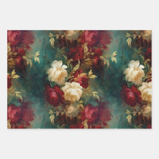 Romantische Rot-Weiß-Blume Brautparty Hochzeit Geschenkpapier Set (Vorderseite 3)