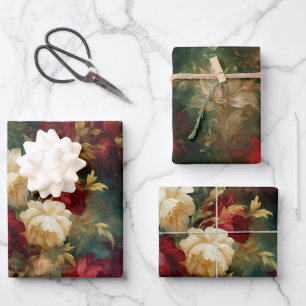 Romantische Rot-Weiß-Blume Brautparty Hochzeit Geschenkpapier Set