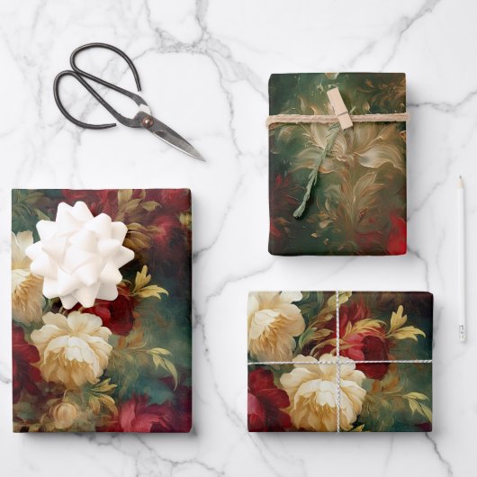 Romantische Rot-Weiß-Blume Brautparty Hochzeit Geschenkpapier Set (Vorderseite)