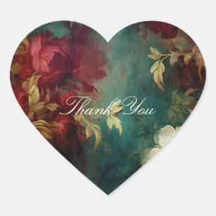 Romantische Rot-Weiß-Blume Herz-Aufkleber