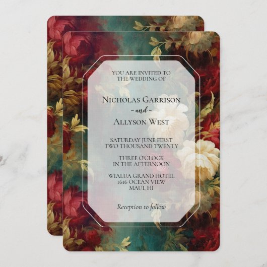 Romantische Rot-Weiß-Blume Hochzeit Einladung (Vorne/Hinten)