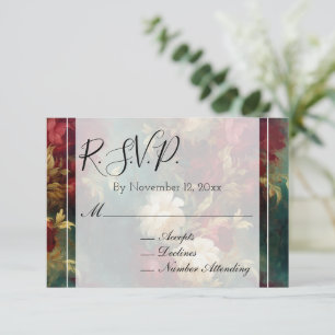 Romantische Rot-Weiß-Blume Hochzeit RSVP Begleitkarte
