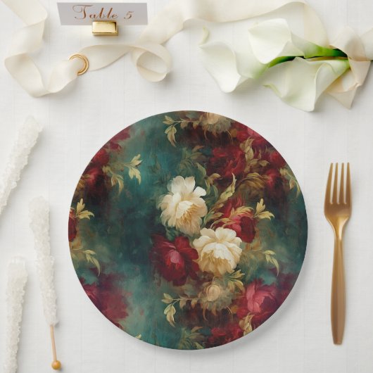 Romantische Rot-Weiße Blume Blumenhochzeit Pappteller (Hochzeit)