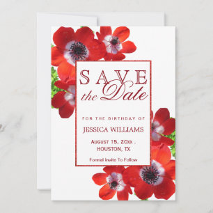 Romantische Rote Anemone Bloral Geburtstag Save th The Date