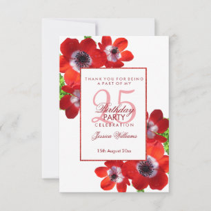 Romantische rote Anemonen Blumen 25. Geburtstag Dankeskarte