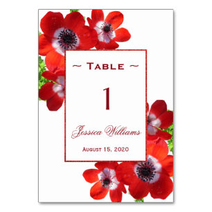 Romantische rote Anemonen Floral Geburtstag Tischnummer