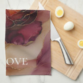 Romantische Rote Burgund Rose Gold Floral Geschirrtuch (Viertel Falte)