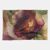 Romantische Rote Burgund Rose Gold Floral Geschirrtuch (Horizontal)