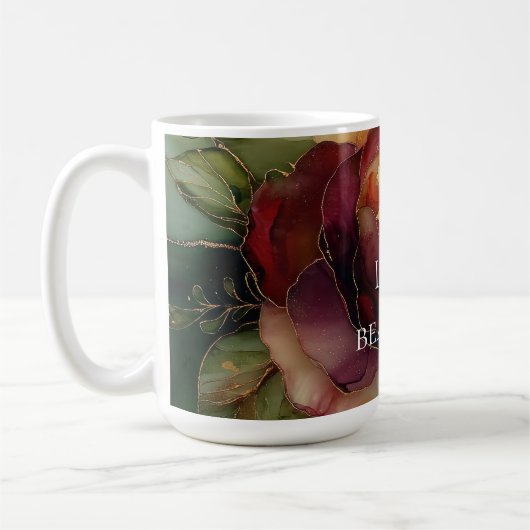 Romantische Rote Burgund Rose Gold Floral Kaffeetasse (Links)