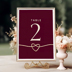 Romantische Rote Burgunder-Hochzeit Tischnummer