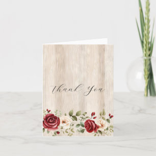 Romantische rote cremige Rosen Faux-Holz Danke