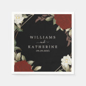 Romantische Rote Deep Rose Floral Winter Schwarze Serviette (Vorderseite)