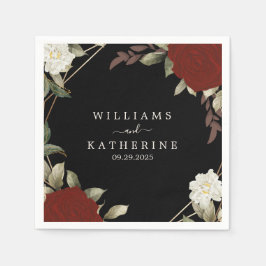 Romantische Rote Deep Rose Floral Winter Schwarze Serviette