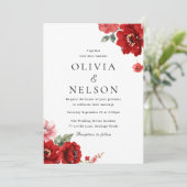 Romantische Rote Flora Hochzeit Einladung (Stehend Vorderseite)