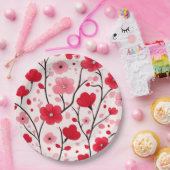 Romantische Rote Flora Pappteller (Party)