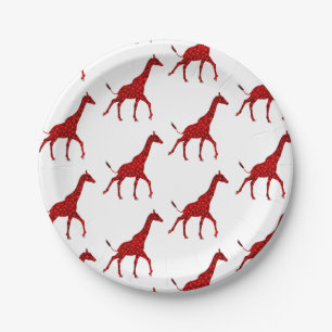 Romantische Rote Giraffe getechtes Muster Pappteller