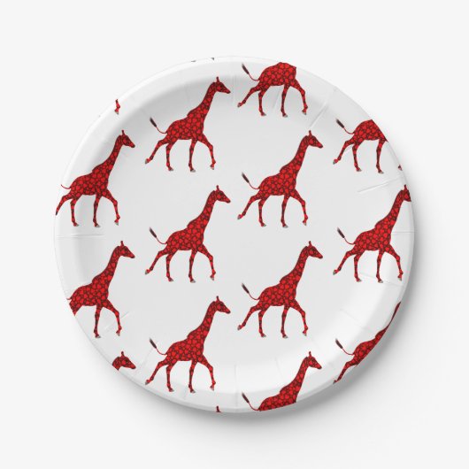 Romantische Rote Giraffe getechtes Muster Pappteller (Vorderseite)