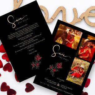 Romantische rote Goldzweige 3 Fotos Collage Save The Date
