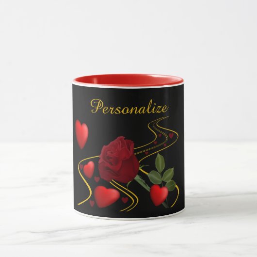 Romantische Rote Herzen & Rose Gold Band personali Tasse (Zentrum)