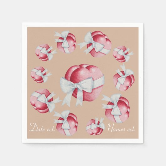 Romantische rote Herzen verbunden mit weißem Bandb Serviette (Vorderseite)