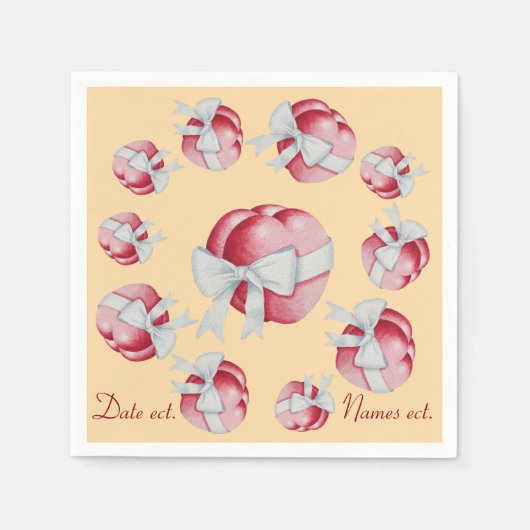 Romantische rote Herzen verbunden mit weißem Bandb Serviette (Vorderseite)