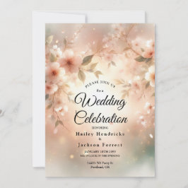 Romantische Röte Kirschblüten-Hochzeit Einladung