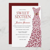 Romantische Rote Liebe Herzkleid Sweet 16 Einladun Einladung (Vorne/Hinten)