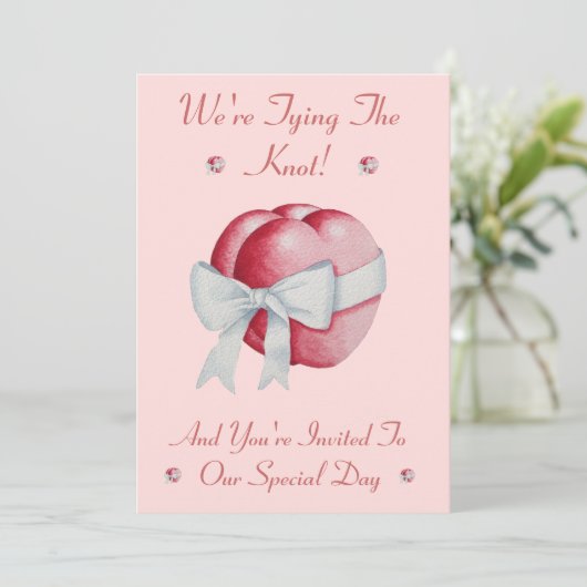 Romantische rote Liebe weißer Bogen, der den Knote Einladung (Stehend Vorderseite)