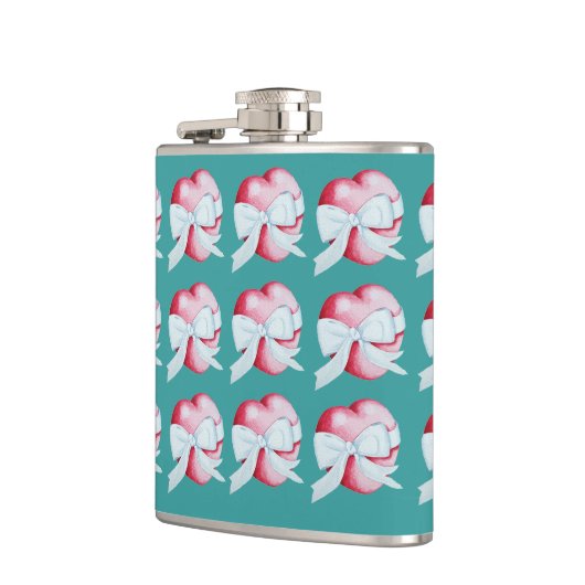 Romantische rote Liebe, weißer Bogen, originelles Flachmann (Links)