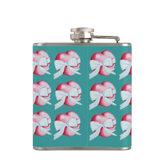 Romantische rote Liebe, weißer Bogen, originelles Flachmann (Rückseite)