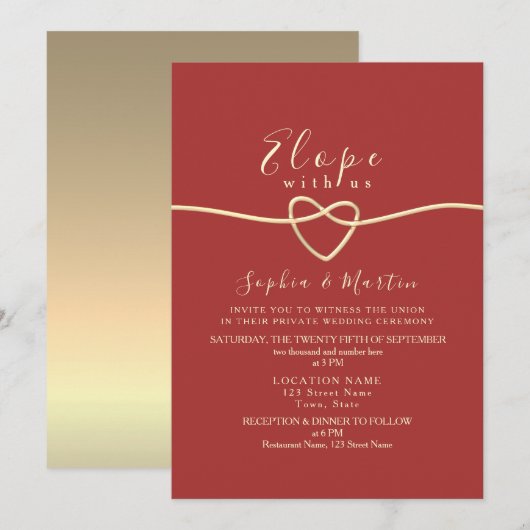 Romantische rote Micro-Hochzeitseinladung Einladung (Vorne/Hinten)