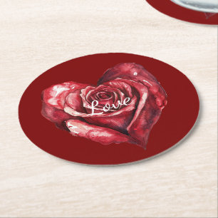 Romantische Rote Rose Blume Hochzeit Runder Pappuntersetzer