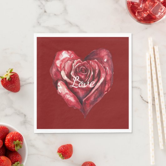 Romantische Rote Rose Blume Hochzeit Serviette (Beispiel)