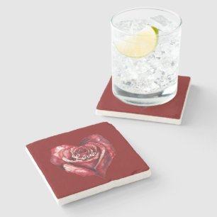 Romantische Rote Rose Blume Hochzeit Steinuntersetzer