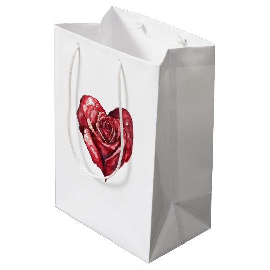 Romantische Rote Rose Blumenherz Mittlere Geschenktüte (Rückseite Schrägansicht)