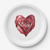 Romantische Rote Rose Blumenkohl Hochzeit Pappteller (Vorderseite)