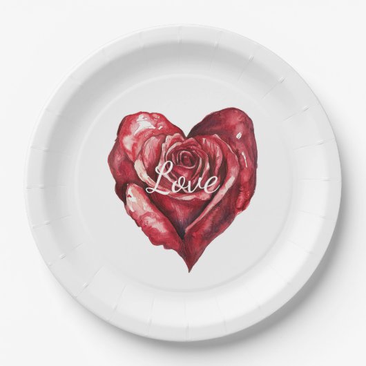 Romantische Rote Rose Blumenkohl Hochzeit Pappteller (Vorderseite)