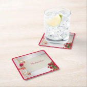 Romantische Rote Rose Bouquet Hearts Personalisier Rechteckiger Pappuntersetzer (Vor Ort)