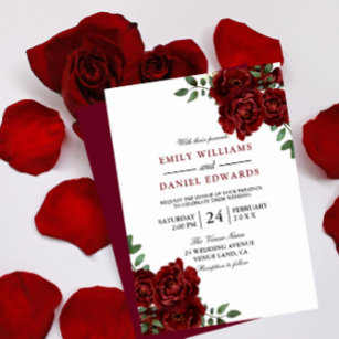 Romantische Rote Rose Burgund Elegante Hochzeit Einladung