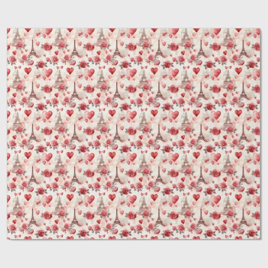 Romantische Rote Rose Chic Eiffel Tower Paris Fran Geschenkpapier (Flach)