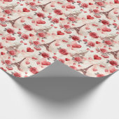 Romantische Rote Rose Chic Eiffel Tower Paris Fran Geschenkpapier (Ecke)
