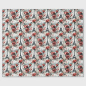 Romantische Rote Rose Chic Eiffel Tower Paris Fran Geschenkpapier (Flach)