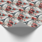 Romantische Rote Rose Chic Eiffel Tower Paris Fran Geschenkpapier (Ecke)